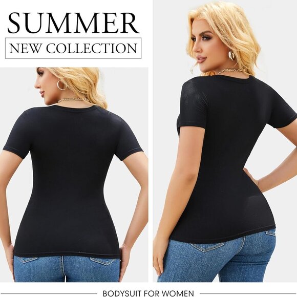 5 Pack Women's V Neck Short Sleeve Basic Tees - Slim Fit Casual Summer Tops - Mu - Picture 2 of 4